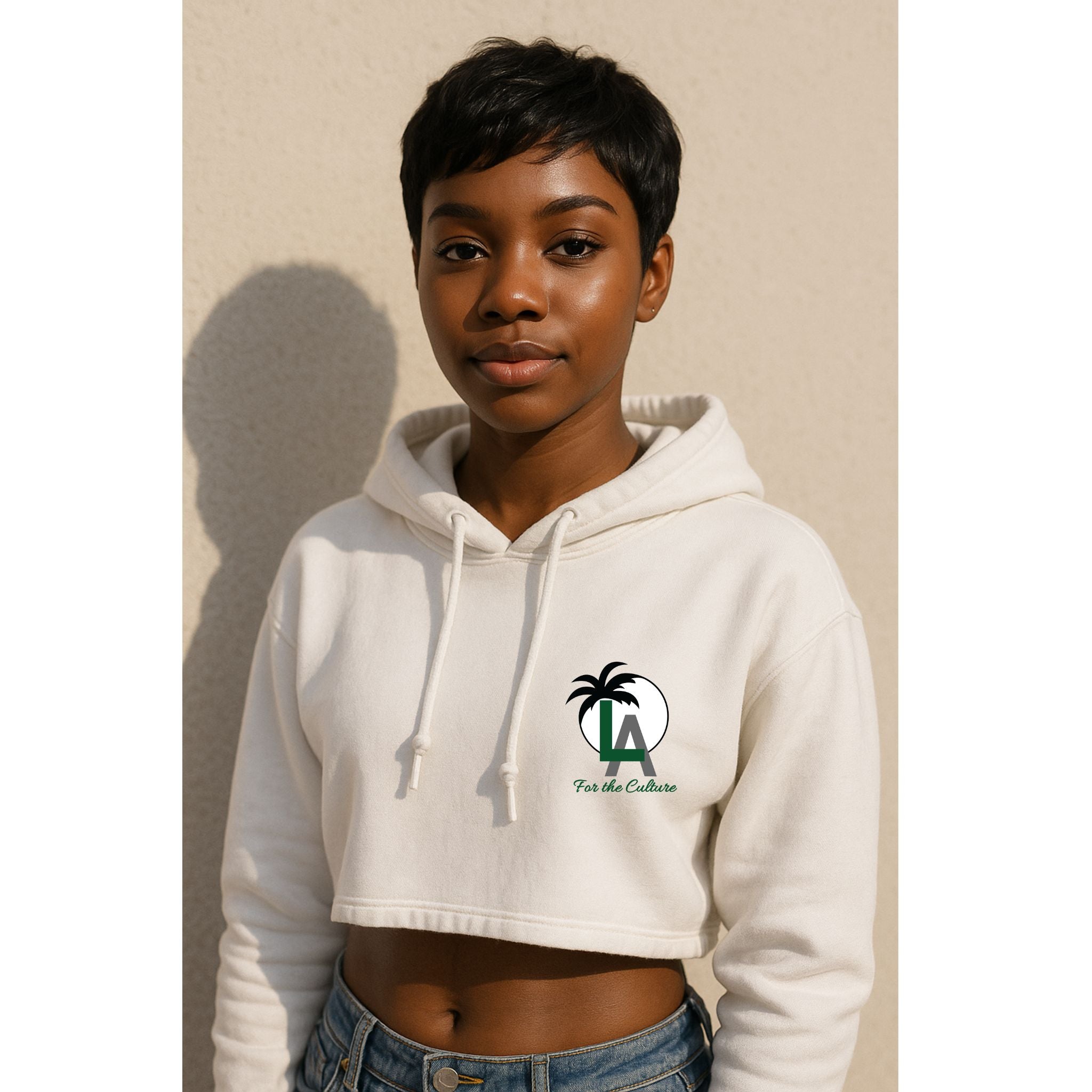 LA for the Culture Embroidered Women’s Crop Hoodie – White